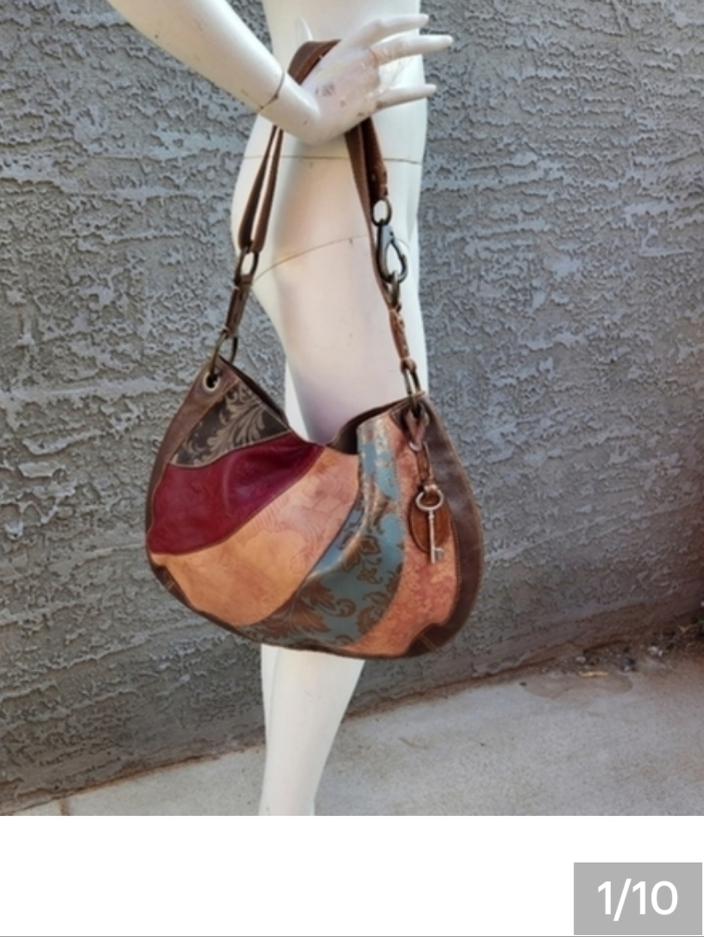 Fossil Multicolor Patchwork Shoulder Bag in Brown, Red & Teal